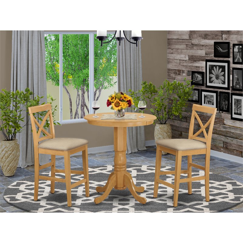 East West Furniture Eden 3-piece Traditional Wood Counter Dining Set in Oak