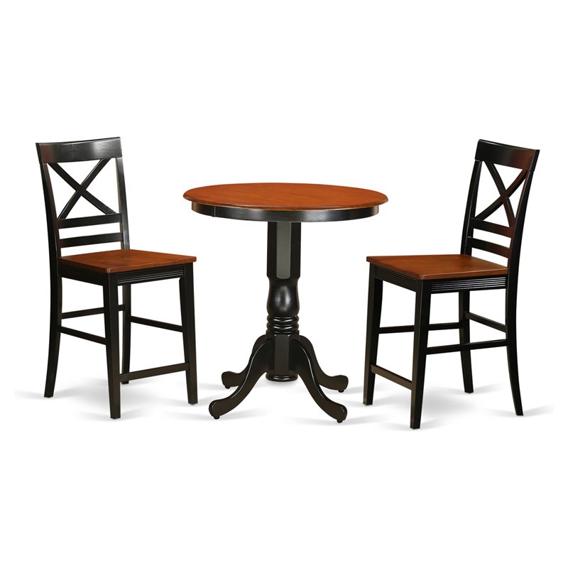 East West Furniture Eden 3-piece Wood Dining Table Set w/ Stools in Black/Cherry