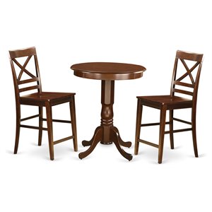 East West Furniture Eden 3-piece Wood Dining Table and Chairs in Mahogany