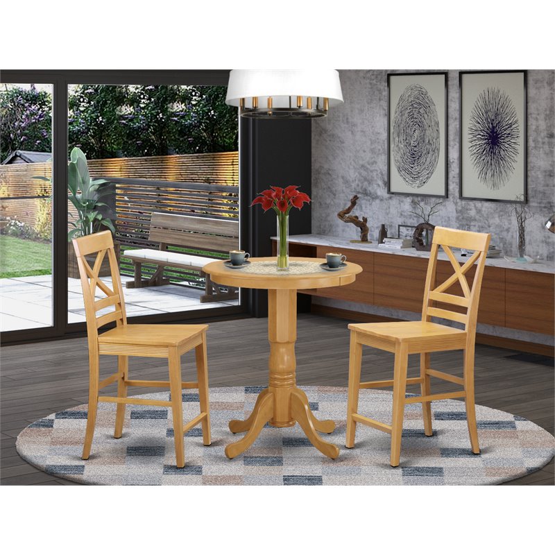 East West Furniture Eden 3-piece Wood Dining Table and Chair Set in Oak