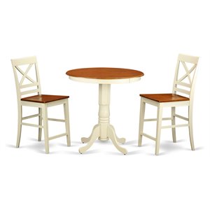 East West Furniture Eden 3-piece Dining Set with Stool in Buttermilk and Cherry