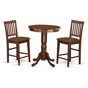 East West Furniture Eden 3-piece Wood Pub Table and Dining Chair Set in Mahogany