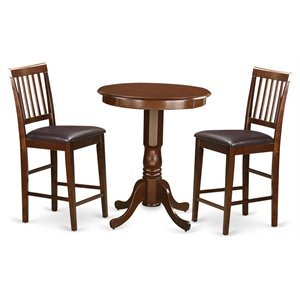 East West Furniture Eden 3-piece Wood Dining Table and Bar Stool Set in Mahogany