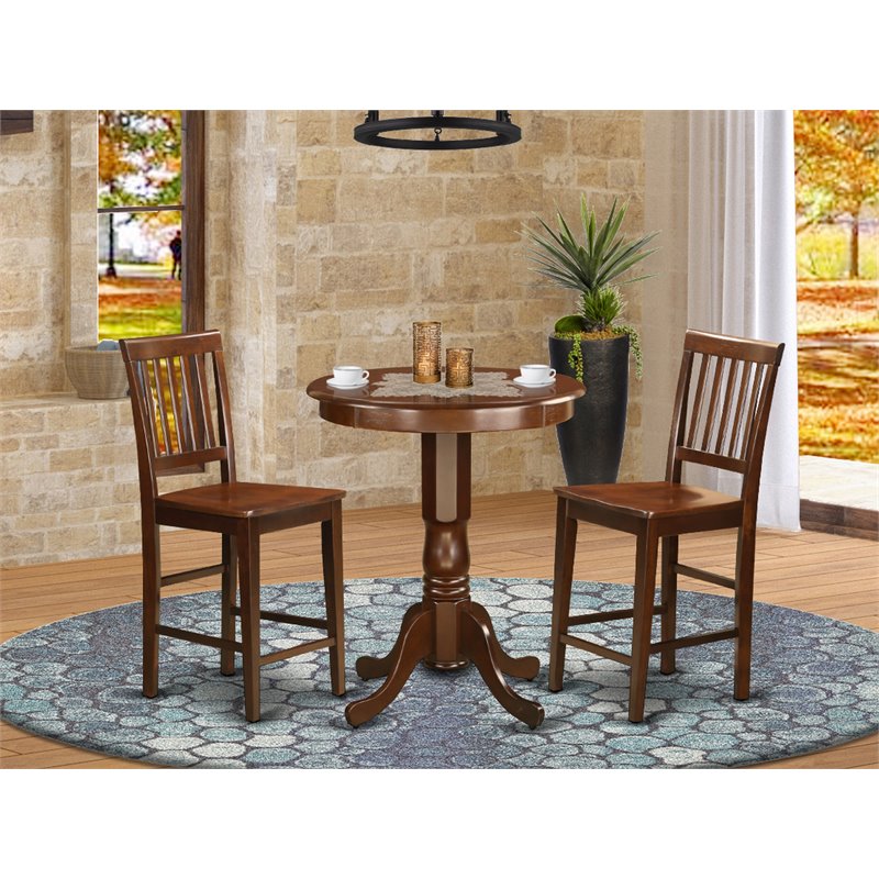 East West Furniture Eden 3-piece Wood Pub Table and Dining Chairs in Mahogany