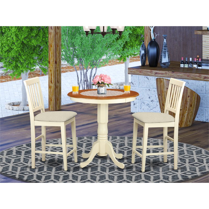 East West Furniture Eden 3-piece Dining Table and Chair Set in Buttermilk/Cherry
