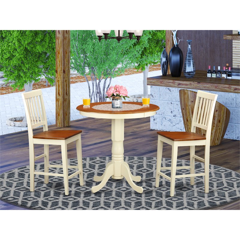 East West Furniture Eden 3-piece Dining Set with Stool in Buttermilk/Cherry