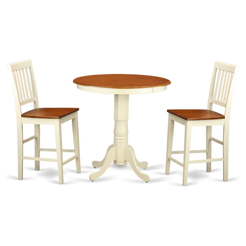East West Furniture Eden 3-piece Dining Set with Stool in Buttermilk/Cherry