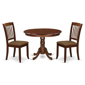 East West Furniture Hartland 3-piece Dining Set with Linen Seat in Mahogany