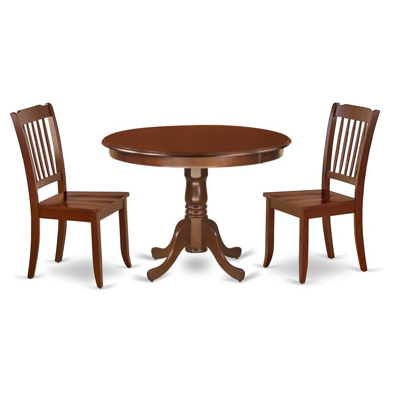East West Furniture Hartland 3-piece Dining Set with Slatted Chairs in Mahogany
