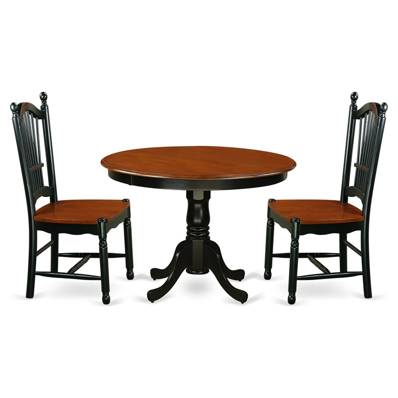 East West Furniture Hartland 3-piece Dining Set with Wood Seat in Black/Cherry