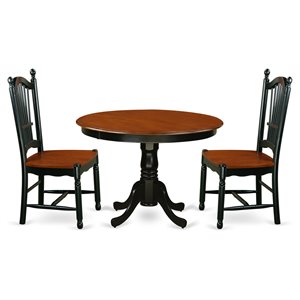 East West Furniture Hartland 3-piece Dining Set with Wood Seat in Black/Cherry