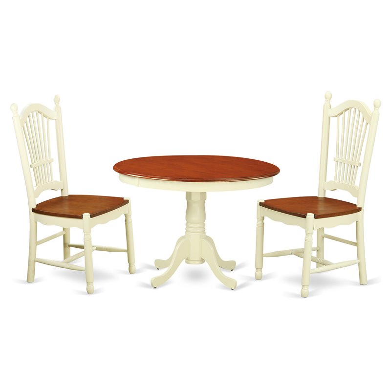 East West Furniture Hartland 3-piece Dining Set with Wood Seat in Cherry