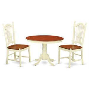 East West Furniture Hartland 3-piece Dining Set with Wood Seat in Cherry