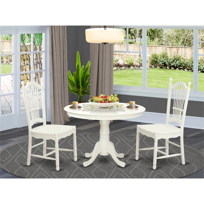 East West Furniture Hartland 3-piece Dining Table and Chair Set in Linen White