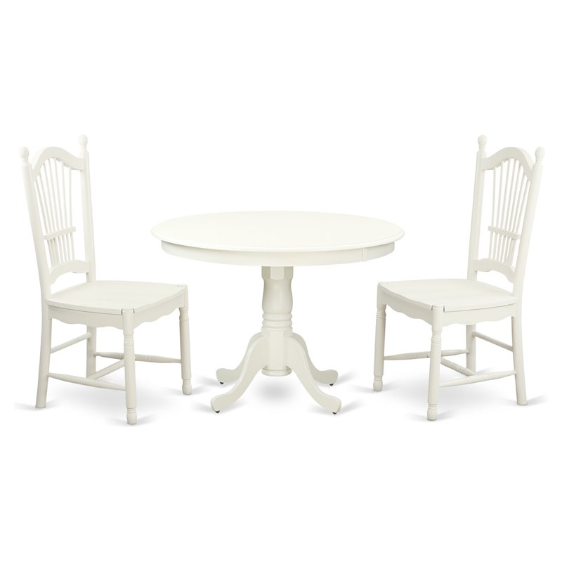 East West Furniture Hartland 3-piece Dining Table and Chair Set in Linen White
