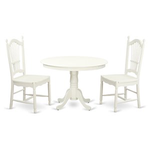 East West Furniture Hartland 3-piece Dining Table and Chair Set in Linen White