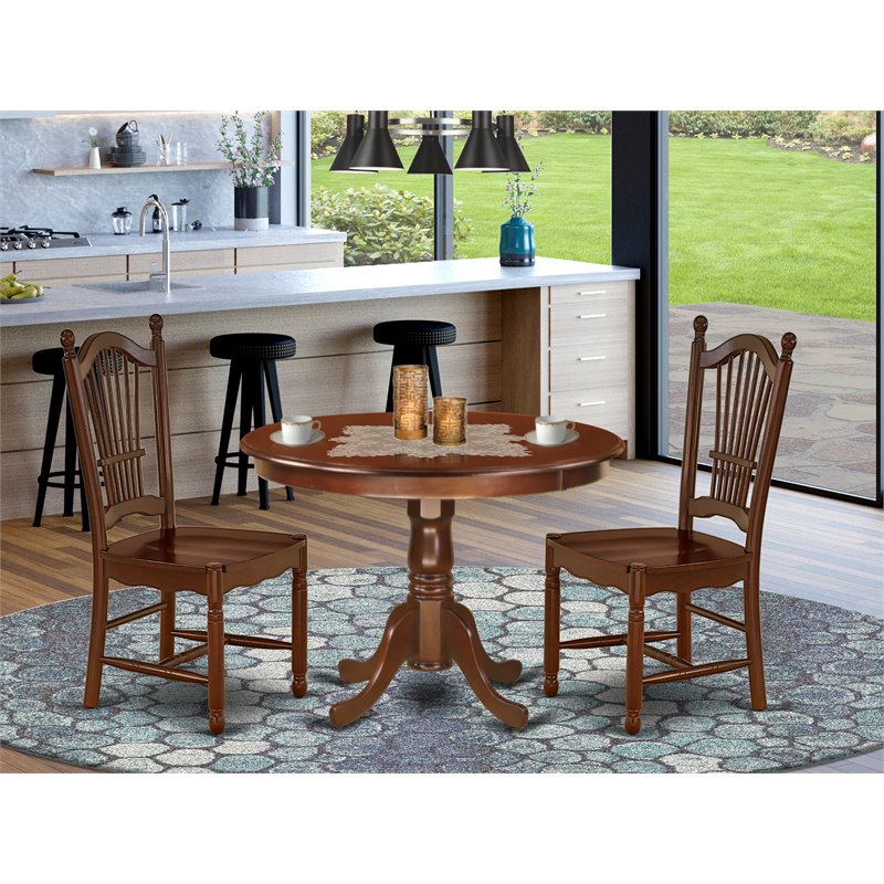 East West Furniture Hartland 3-piece Traditional Wood Dining Set in Mahogany
