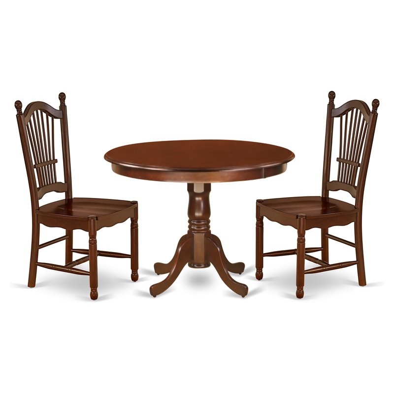 East West Furniture Hartland 3-piece Traditional Wood Dining Set in Mahogany