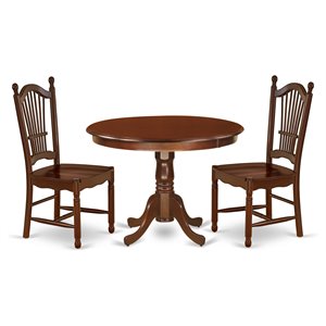 East West Furniture Hartland 3-piece Traditional Wood Dining Set in Mahogany