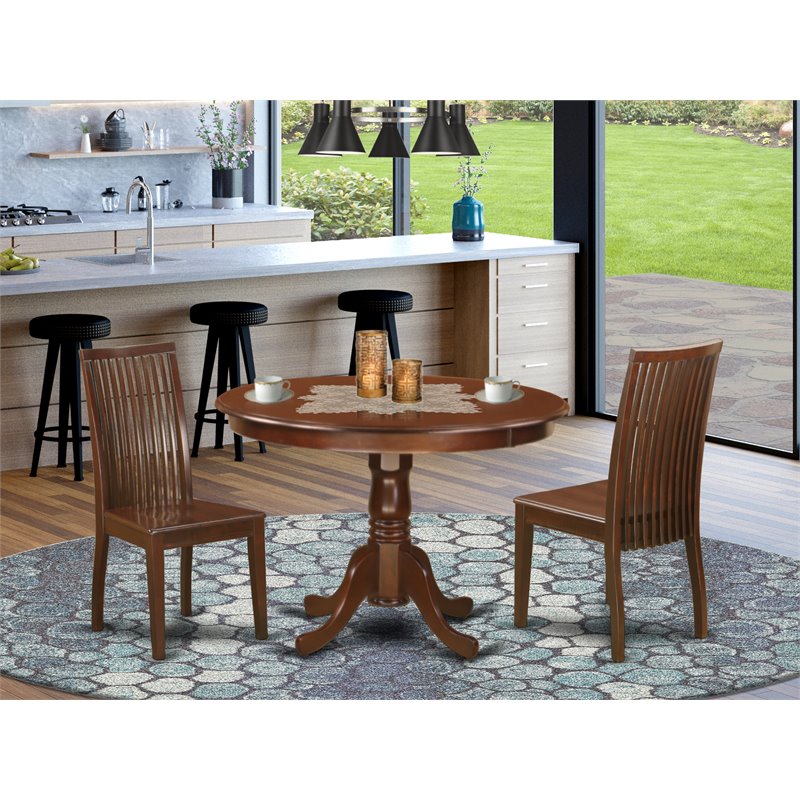 East West Furniture Hartland 3-piece Wood Dining Table Set in Mahogany