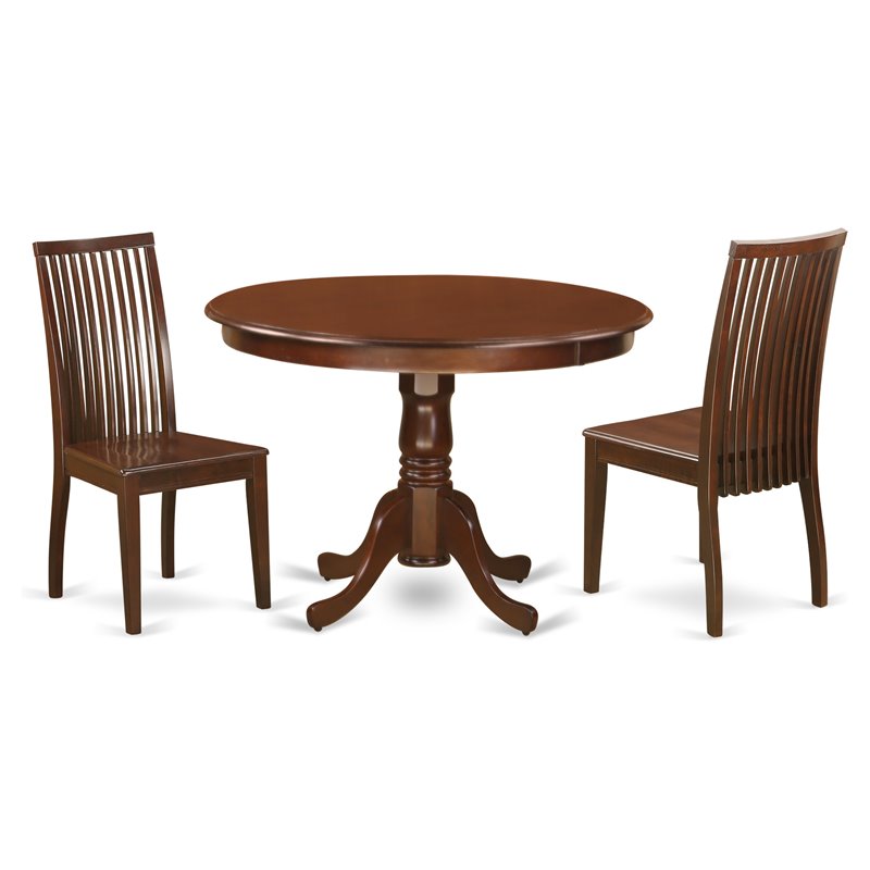 East West Furniture Hartland 3-piece Wood Dining Table Set in Mahogany