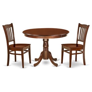 East West Furniture Hartland 3-piece Dining Set with Round Table in Mahogany