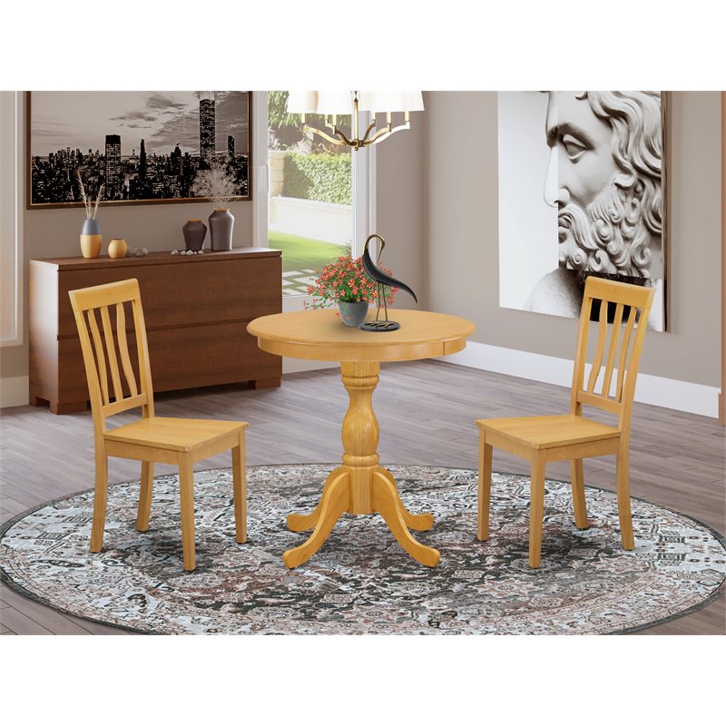 East West Furniture Eden 3-piece Dining Set with Wood Seat in Oak