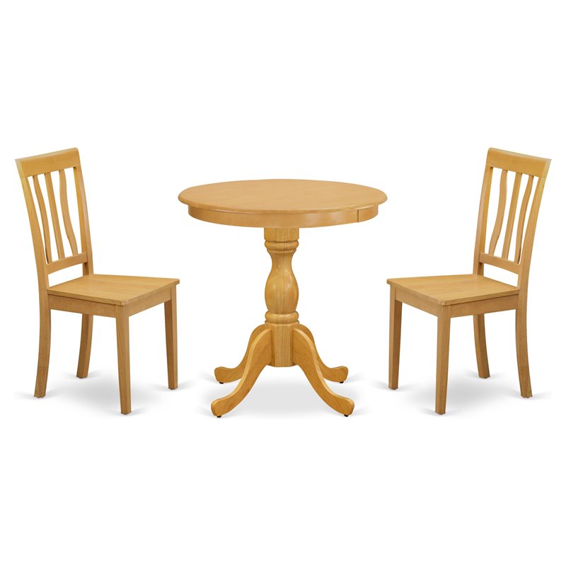 East West Furniture Eden 3-piece Dining Set with Wood Seat in Oak