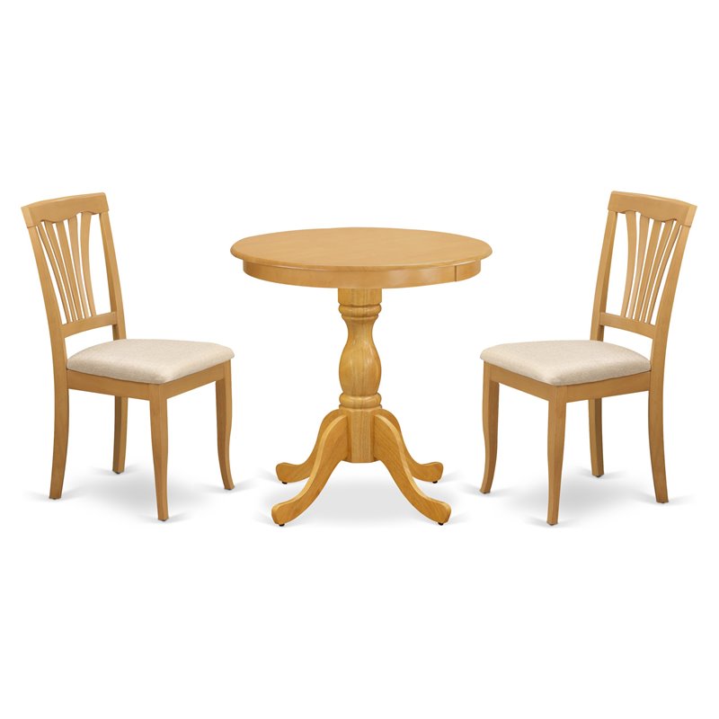East West Furniture Eden 3-piece Dining Set with Fabric Seat in Oak