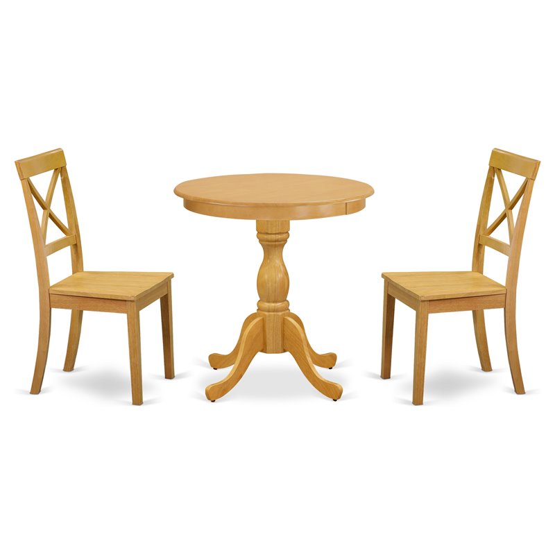 East West Furniture Eden 3-piece Wood Seat Chair and Dining Table Set in Oak
