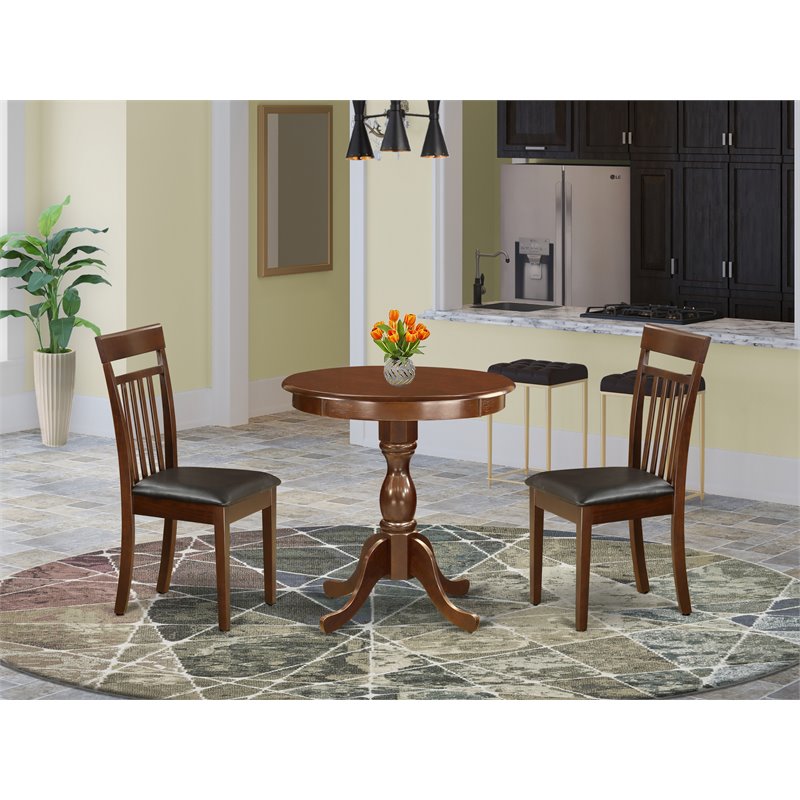 East West Furniture Eden 3-piece Wood Table and Dining Room Chairs in Mahogany