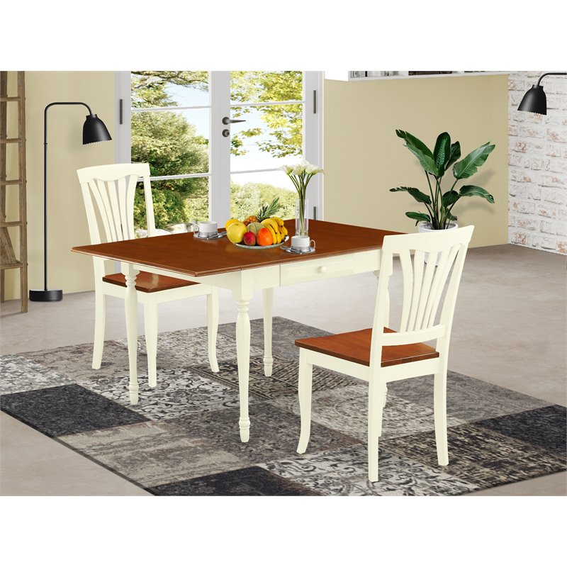 East West Furniture Monza 3-piece Wood Dining Set in Buttermilk and Cherry
