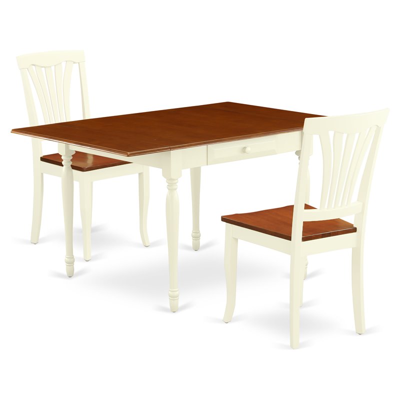 East West Furniture Monza 3-piece Wood Dining Set in Buttermilk and Cherry