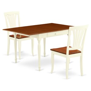 East West Furniture Monza 3-piece Wood Dining Set in Buttermilk and Cherry