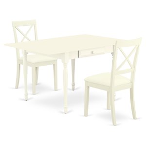 East West Furniture Monza 3-piece Dining Set with X-Back Chairs in Linen White