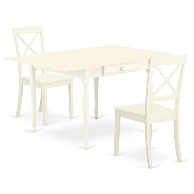 East West Furniture Monza 3-piece Dining Table and X-Back Chairs in Linen White