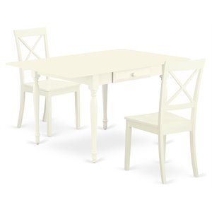 East West Furniture Monza 3-piece Dining Table and X-Back Chairs in Linen White