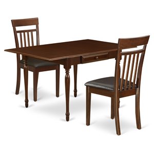 East West Furniture Monza 3-piece Dining Set with Slat Back Chairs in Mahogany