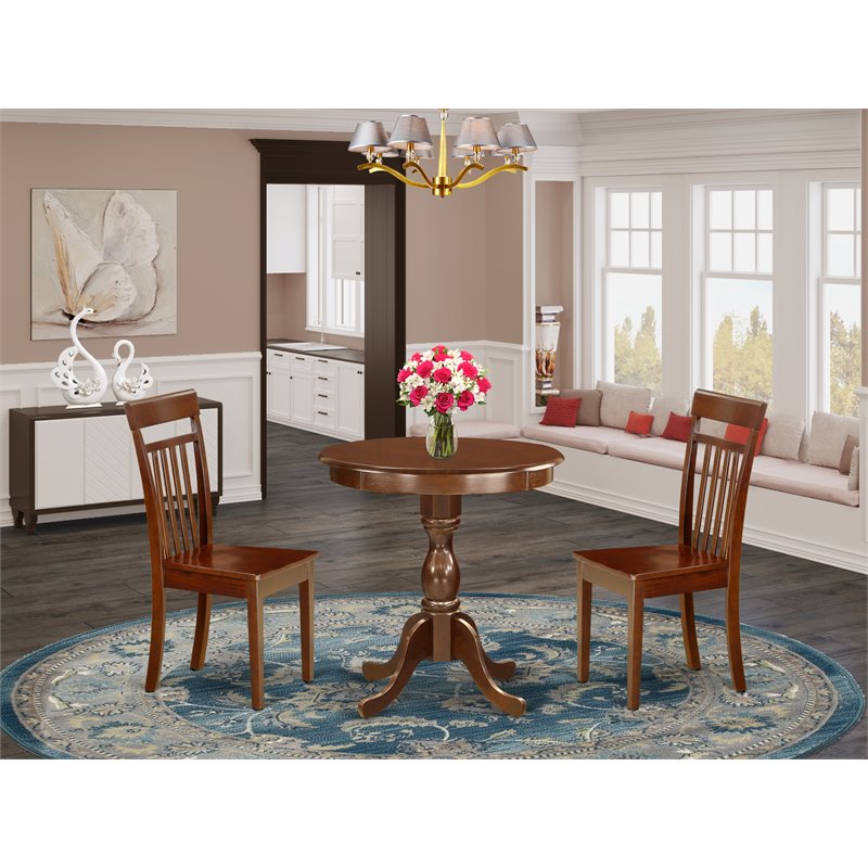 East West Furniture Eden 3-piece Wood Kitchen Table and Chair Set in Mahogany