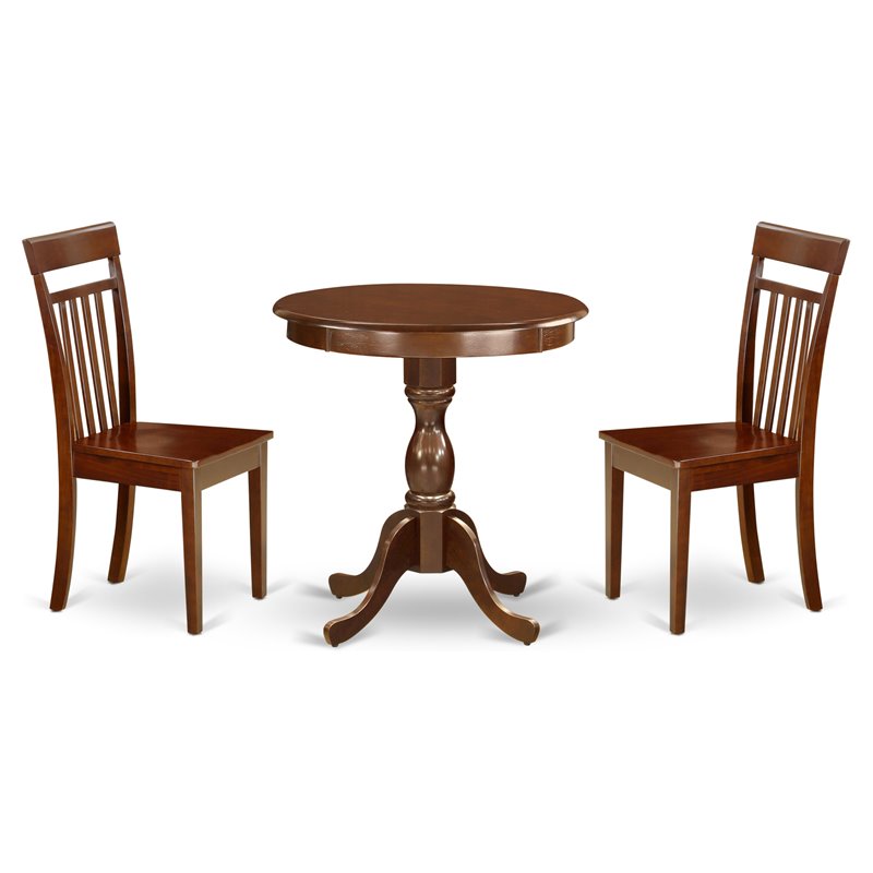 East West Furniture Eden 3-piece Wood Kitchen Table and Chair Set in Mahogany