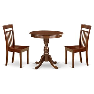 East West Furniture Eden 3-piece Wood Kitchen Table and Chair Set in Mahogany