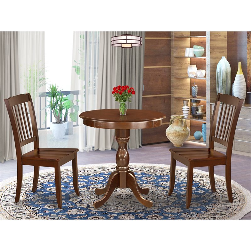 East West Furniture Eden 3-piece Wood Kitchen Table Set in Mahogany