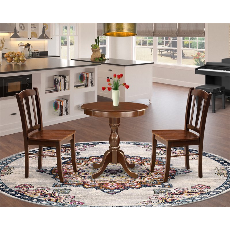 East West Furniture Eden 3-piece Dining Set with 2 Chairs and Table in Mahogany