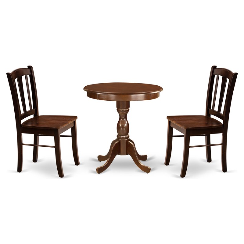 East West Furniture Eden 3-piece Dining Set with 2 Chairs and Table in Mahogany