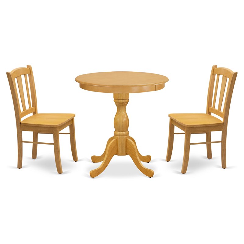 East West Furniture Eden 3-piece Wood Seat Chairs and Dining Table in Oak