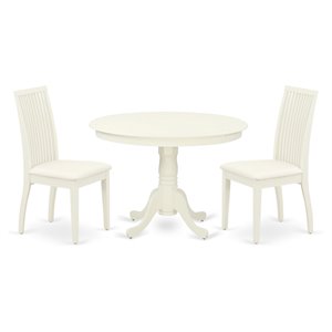East West Furniture Hartland 3-piece Dining Set with Cushion Seat in Linen White
