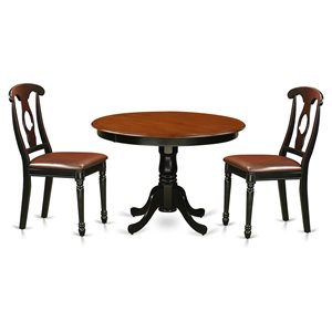 East West Furniture Hartland 3-piece Dining Table Set with Leather Seat in Black