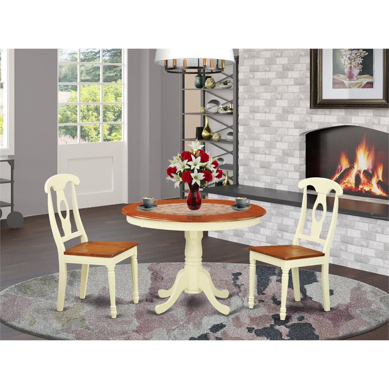 East West Furniture Hartland 3-piece Dining Set with Round Table in Cherry