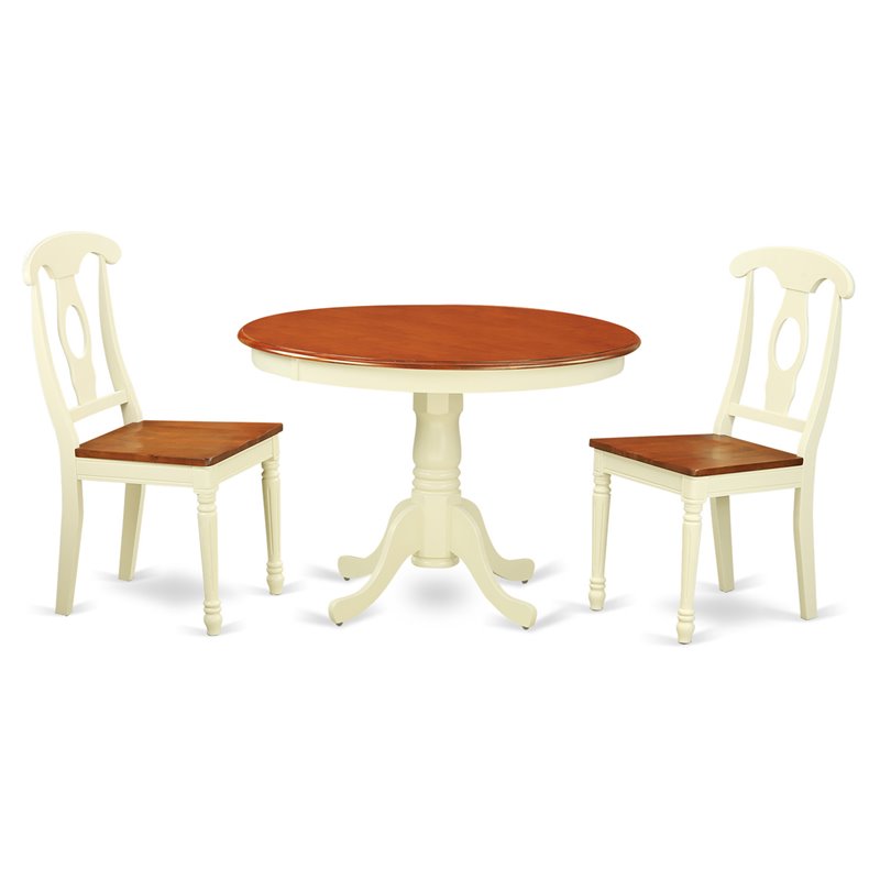 East West Furniture Hartland 3-piece Dining Set with Round Table in Cherry