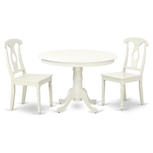 East West Furniture Hartland 3-piece Dining Set with Panel Back in Linen White